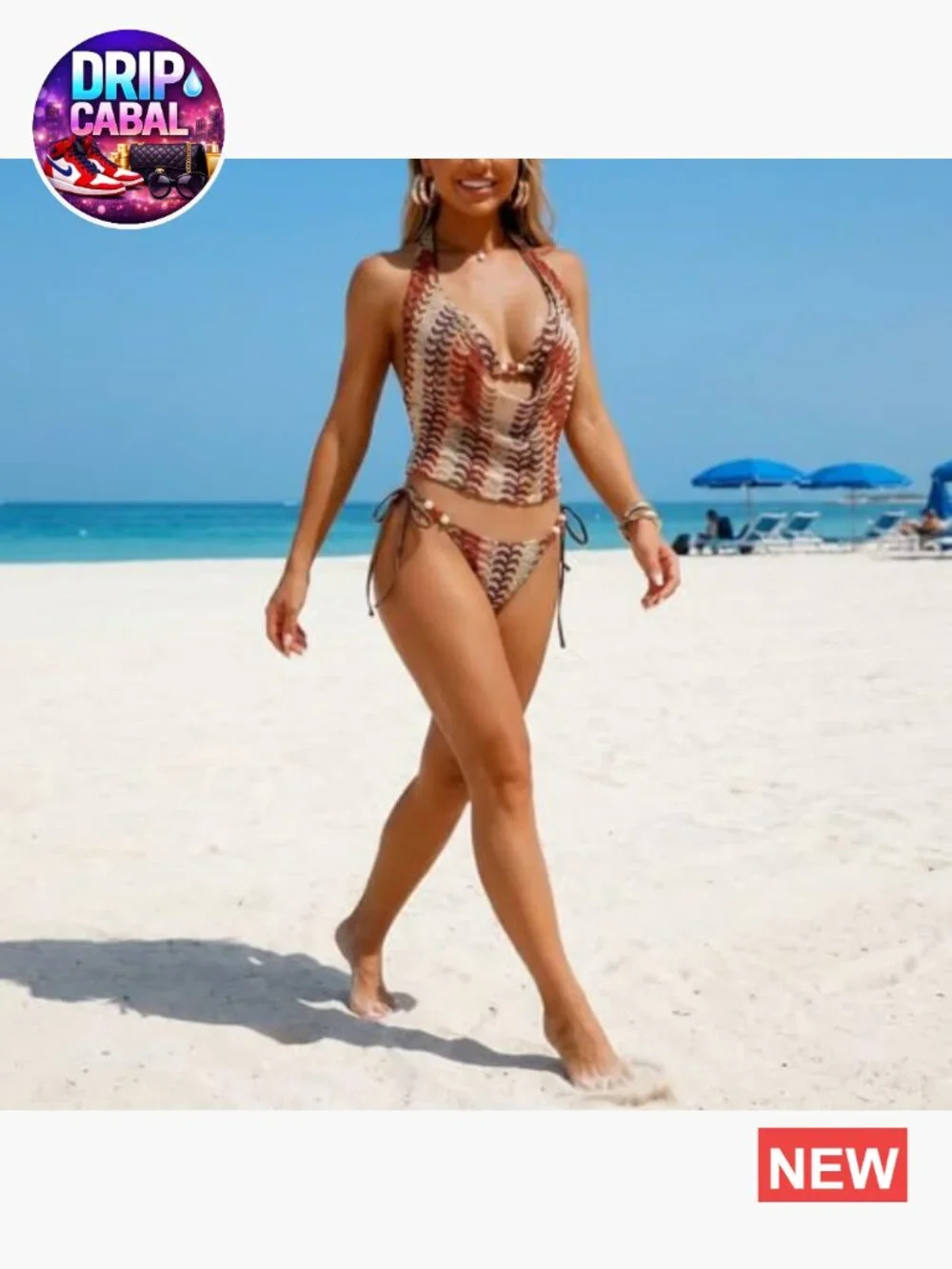 3 Piece Boho Cowl Neck Halter Bikini Set with Cover Up Tops